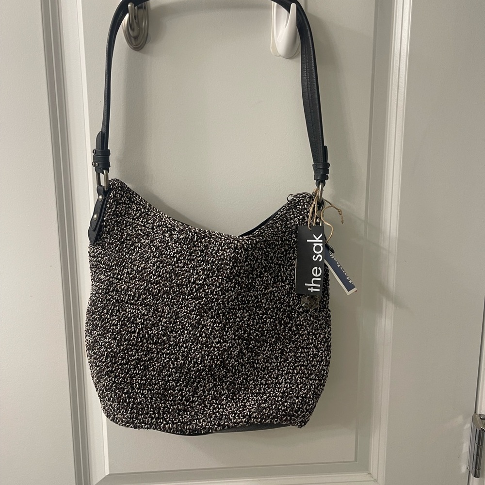 The Sak Black and White Shoulder Bag with Textured Design